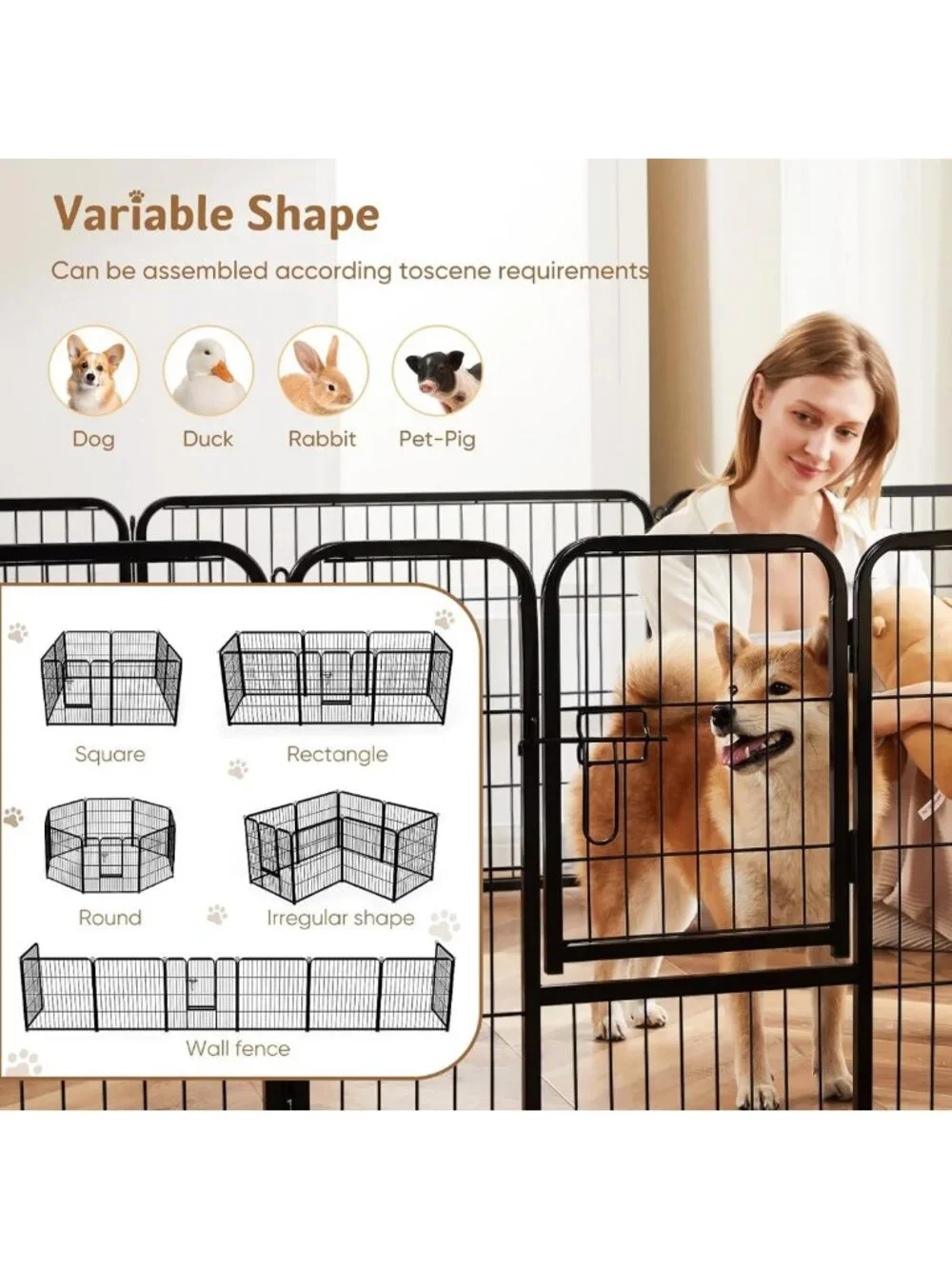 40-Inch 8-Panel Dog Playpen - Indoor/Outdoor Metal Pet Fence for Safety & Play